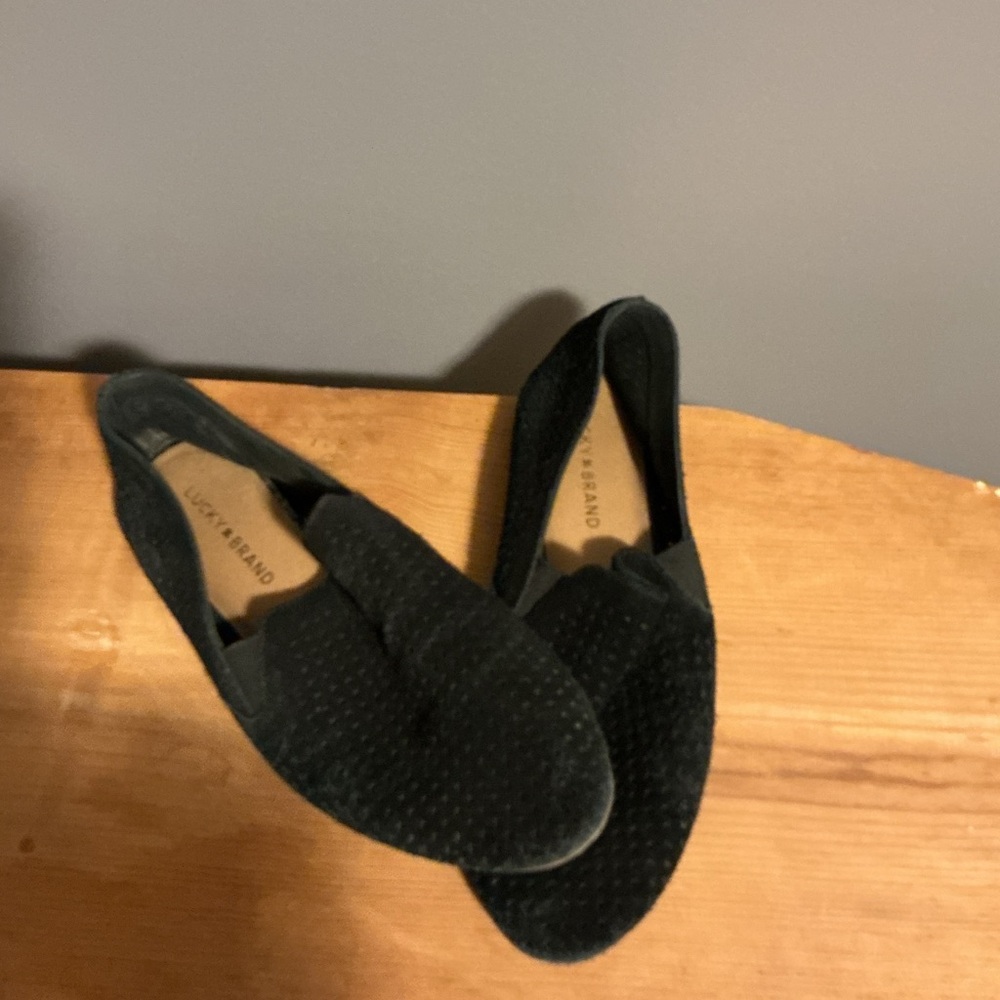 Lucky Brand Black Perforated Suede Slip-Ons